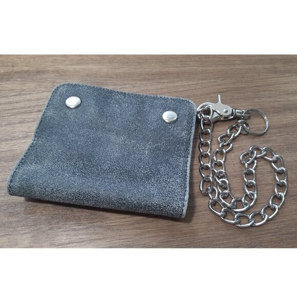 Mossimo Grey Vtg. Leather Bifold Wallet with Chain Ideal for Skateboard/Biker - Picture 2 of 12